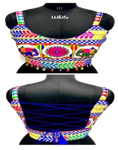 Belle blouse colorée multi-fils broderie soie lourde Kodi Latkan tissé caractéristiques simples dos ouvert motif noeud conception - Product Image 2