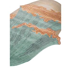 Alfombra Aurelia Azul de Lana y Viscosa Hecha a Mano, Modelo Top-319, Diseño Rectangular Abstracto Moderno, Seda, Bambú y Nailon de Alta Calidad para Uso Doméstico - Product Image 2