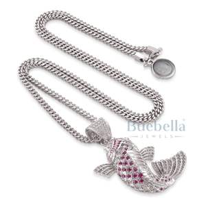 Gin Rin Kohaku Koi pez colgante collar Iced Out CZ diamante chapado en oro Hip Hop cadena estilo japonés Bling joyería - Product Image 3