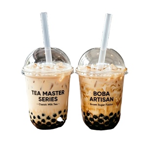 Wholesale Custom Logo 90mm U Shaped PET Matcha <b>Boba</b> Milk Tea Cup with Dome Lids for <b>Bubble</b> Tea Shop - Product Image 3