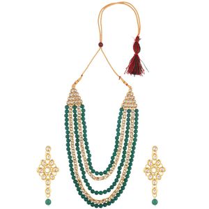 Collar indio con cuentas joyería Kundan Faux Pearl collar multicapa pendientes joyería al por mayor, Verde - Product Image 3