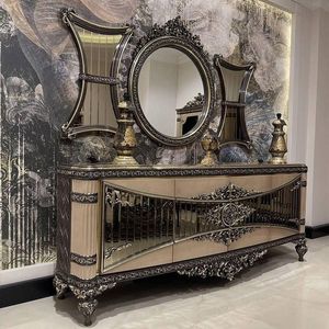 Ensemble de salle à manger d'hôtel de style européen antique, table et chaises en bois massif sculptées à la main, mobilier de palais classique, collection de 6 pièces - Product Image 6
