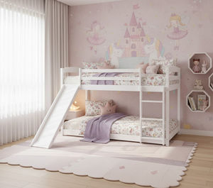 Lit superposé moderne de luxe en bois massif avec glissière convertible confortable et escalier pour chambre d'appartement - Product Image 5