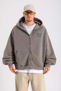 OEM Custom Oversized 100% Cotton Men's Zipper Pocket <b>Long</b> <b>Sweatshirt</b> Hoodie 2024 Winter Trend Plus Size Embroidered Fleece - Product Image 3