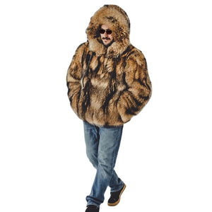 <b>Men's</b> Winter Warm Thick <b>Real</b> Fur Outwear Full Pelt <b>Black</b> Fox Fur Coat <b>Men</b> Bomber Jacket OEM Luxury <b>Men's</b> Brown - Product Image 1