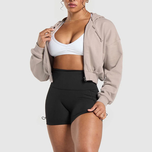 Ensembles de sweat-shirt d'hiver pour femmes les plus vendus décontracté coupe ample sweats à capuche courts avec fermeture à glissière complète longs hauts courts - Product Image 2