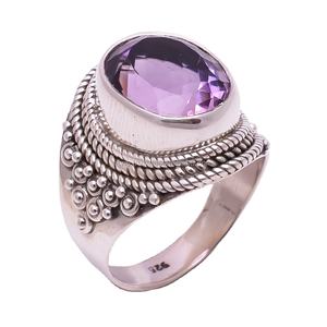 แหวนเงิน925แหวนพลอยอเมทิสต์ธรรมชาติทำด้วยมือเครื่องประดับชั้นดี925สเตอร์ลิงเงินขายส่ง - Product Image 1