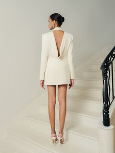 Estilo de moda Blazers de manga larga para mujer 2 bolsillos delanteros LYA BACKLESS DRAPED BLAZER 77% Acetato-23% Poliéster BLANCO ANT - Product Image 2