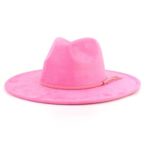 Sombreros Fedora de Ala Ancha Rosa de Alta Calidad al por Mayor, Sombreros Fedora para Mujer, Sombrero Fedora de Gamuza Vegana, Sombrero de Vestir Formal - Product Image 3