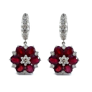 Boucles d'oreilles créoles en or blanc massif 18 carats avec diamants naturels et rubis, logo personnalisé, qualité supérieure, pour femme, cadeau de mariage - Product Image 1