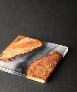 Stylish European Dining Kitchen Christmas Coaster Set High Solid Wood Spliced <b>Resin</b> Tea Mat Heated Square Placemat for Home Car - Product Image 2