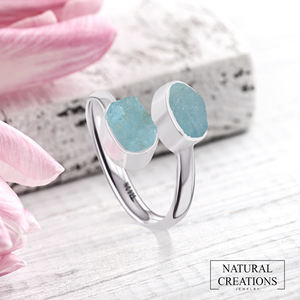 Bague en argent sterling 925 avec aquamarine naturelle de forme irrégulière, sertie clos, style classique, pour fiançailles, fête et anniversaire, lot de 6 - Product Image 5
