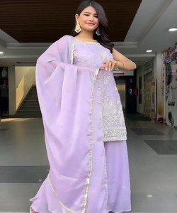 LOOK RICHE GEORGETTE BRODERIE SÉQUENCE TRAVAIL TOP PALAZZO AVEC DUPATTA FESTIVE WEAR PRIX DE GROS VÊTEMENT ETHNIQUE PUEPLE - Product Image 5