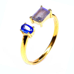 Shining 925 <b>Sterling</b> <b>Silver</b> Gold Plating <b>Adjustable</b> Finger <b>Ring</b> Featuring Kyanite Labradorite Gemstones Classic Diamond Trendy - Product Image 1
