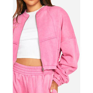 Ensemble de survêtement pour femmes de qualité supérieure, en molleton de coton personnalisé, respirant, de haute qualité, avec fermeture éclair - Product Image 4