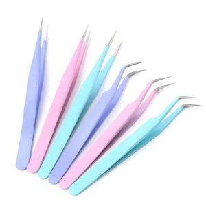 Nouveau kit de pinces à extensions de cils multi-volumes en acier inoxydable multicolores avec embout en fibre et poignée isolante, avec étui - Product Image 2