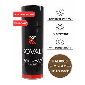 KOVALI 3 en 1 Aerosol en Spray, Imprimación, Esmalte, Protección Anticorrosión, para Metal y Madera, Semi-Brillante, Marrón Oliva RAL 8008, 520ml - Product Image 1