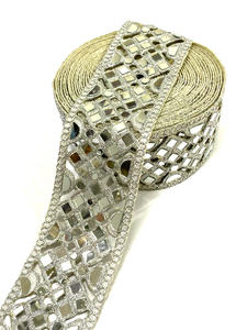 New Arrival <b>Indian</b> High Quality Mirror Metallic Embroidery Lace Trim Flower Lace Use in Footwear Hot Sale - Product Image 5