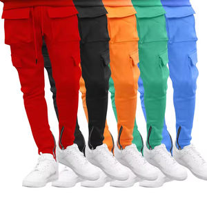 Pantalones Cargo Gruesos para Hombre al por Mayor, Estilo Casual de Lona con Bloques de Color, Cintura y Tobillos Elásticos, Diseño Apilado Liso - Product Image 6