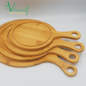 Bandeja de bambú redonda multiusos hecha a mano, bandejas de exhibición para comida, bandejas de bambú para pizza, logotipo grabado personalizado, tamaño personalizado - Product Image 1