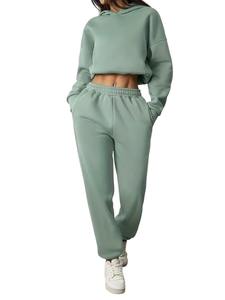 Ensemble de survêtement pour femme décontracté d'hiver léger, tissu polaire respirant, capuche, ensemble de vêtements de sport deux pièces de longueur totale - Product Image 6