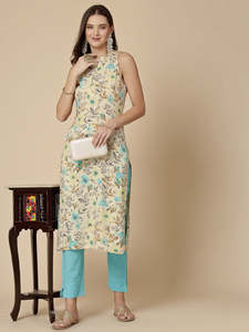 Kurtis Kurta Exclusivos para Mujer, Multicolor, Estampado Digital, Poliéster, Corte sin Mangas, Elegantes, Ramas, Precio al por Mayor, Hechos a Mano en India - Product Image 5