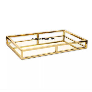 Bandeja de metal Premium para el hogar con borde chapado en oro Decoración de mesa elegante y uso de presentación para eventos especiales - Product Image 1