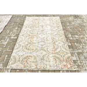 Turkish Patchwork Rug 4.3x6.6 ft Gray <b>Red</b> <b>Wool</b> Area Rug with Latex Backing Eco-Friendly Traditional Dining Room Rug - Product Image 1