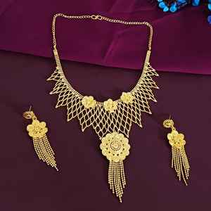 Indian Wholesaler Gold Plated Floral Coin Layered Ball Chain Tassel <b>Choker</b> <b>Collar</b> Necklace Earrings Jewelry Set for Women - Product Image 1