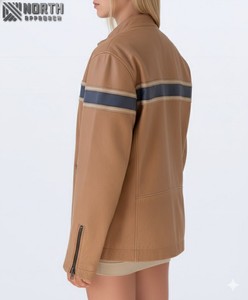 Chaqueta informal de moda de cuero para exteriores para mujer con bolsillos laterales/Chaqueta de cuero personalizada con logotipo personalizado para mujer - Product Image 4