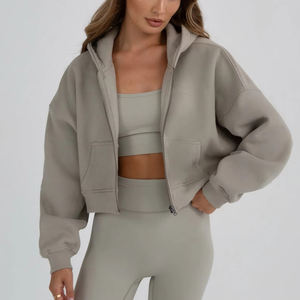 Sweat à capuche en coton polaire doux avec fermeture éclair pour femmes, sweat-shirt d'entraînement actif, sweat à capuche pour femmes - Product Image 4