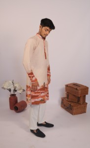 Puesta de sol jacquard diseñador kurta - Product Image 2