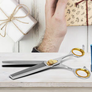 Ciseaux à cheveux élégants ciseaux à éclaircir en acier inoxydable ciseaux à cheveux avec vis réglable en or - Product Image 5