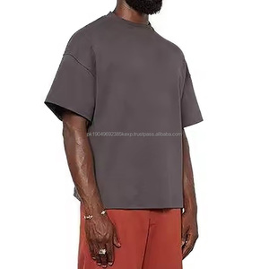 <b>High</b> Quality Custom Printed Mock <b>Neck</b> Drop Shoulder Loose Fit Blank Heavyweight Thick Cotton Oversized Cropped Boxy <b>T</b>-<b>shirt</b> Men - Product Image 2