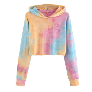 Tie Dye Printing Premium Quality Women Crop Top Hoodies Venta en línea Color sólido Crop Top Hoodies - Product Image 1
