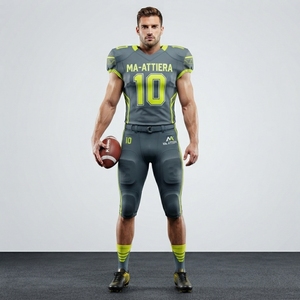Ensemble de maillots de football américain gris et vert citron personnalisés, pantalon de football rembourré, uniforme d'équipe numéro 10, OEM ODM, vêtements de sport en gros - Product Image 3