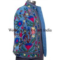 Chaqueta de algodón ecológico acolchada de punto para mujer, estilo étnico, cuello redondo, manga larga, diseño Suzani a rayas, venta al por mayor, invierno