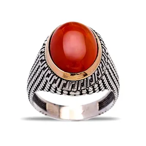 Nhẫn Nam Hình Người Ottoman Đá Quý Mã Não Đá Quý Trang Sức Bạc Sterling 925 Thủ Công Bán Sỉ