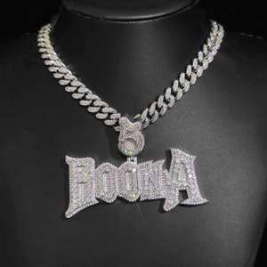 Pendentif BOOMA en moissanite pour homme, style hip-hop, micro-pavé, design lettres audacieuses, collier statement, bijou, cadeau de fête - Product Image 6