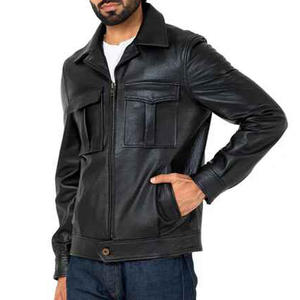 Chaqueta de motociclista de cuero Premium para hombre, piel de vaca genuina, diseño de corredor ajustado en negro, temporada de invierno, opción de talla grande - Product Image 1
