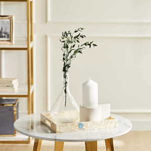 Elegante bandeja redonda para servir de nácar de concha de Capiz, elementos decorativos esenciales fiables para exhibir alimentos en casa - Product Image 2