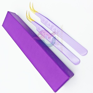 Pince à cils durable en acier inoxydable de couleur pourpre 2025 pour la pointe incurvée de poignée de coeur d'isolement avec l'emballage de boîte en carton - Product Image 6