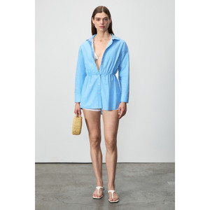 Vestido Camisero Corto con Cordones en la Cintura y Detalle de Rayas, 100% Algodón Orgánico para Mujer, Marca GRIMELANGE ZALCAT - Product Image 3