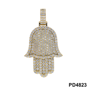 Colgante de Mano de Hamsa con Incrustaciones de Diamantes en Oro Rosa, Chapado en Rodio, 14KT/18KT, Símbolo de Protección y Bendiciones Espirituales para Mujer - Product Image 4