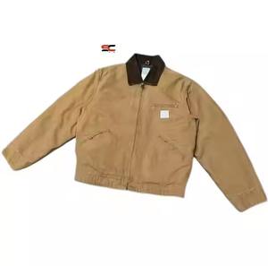 Veste Streetwear à fermeture éclair en toile lourde pour hommes de luxe Logo personnalisé Coton Style de travail Vintage Techniques de teint uni du fabricant - Product Image 4
