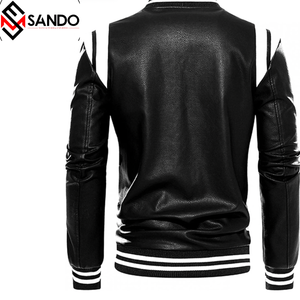 Chaqueta universitaria de color sólido con cremallera para hombre de alta calidad personalizada chaqueta de cuero original de lona informal de invierno con cuello levantado - Product Image 4