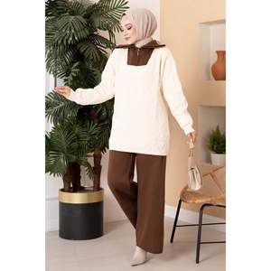 Truck Collar Cremallera Detallada Prendas De Punto 2 Piezas Set Crudo-Marrón - Product Image 1