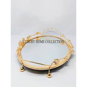 Elegante bandeja de espejo de cristal de metal de estilo lujoso con adornos deslumbrantes para bodas, aniversarios y decoración festiva - Product Image 4