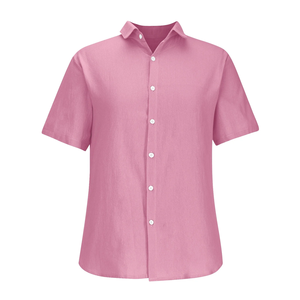 Conception OEM sur mesure pour hommes 100% coton couleur rose foncé casual manches courtes Slim Fit Lilen chemise avec col rabattu - Product Image 5