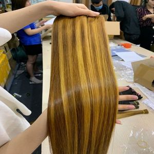 Extensión de cabello humano liso, hueso de doble estiramiento, resaltado Rubio, cierre a juego con 100% de cutícula, cabello virgen Alineación - Product Image 3